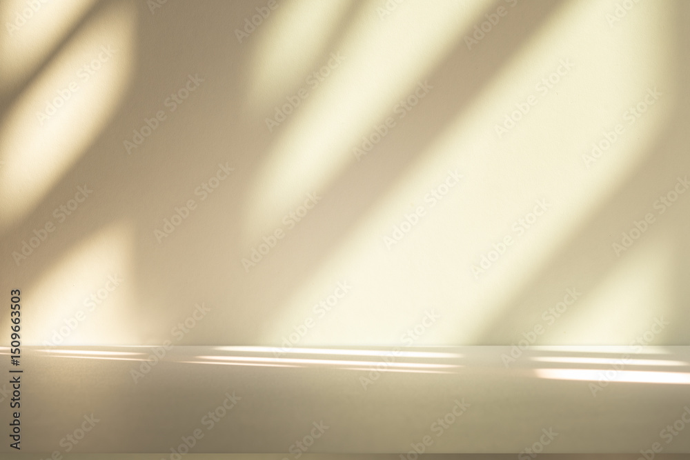 Leinwandbilder wall interior background, studio and backdrops show products. with leaf shadow from window color bei