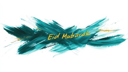 Festive teal paint strokes with golden text.