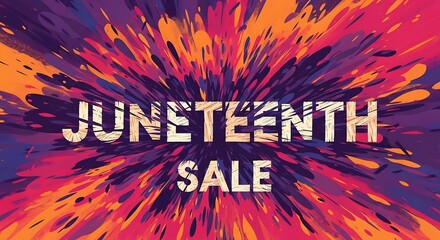Juneteenth Sale Promo: Explosive Abstract Design with Red, Orange, Purple Splashes, Rustic White Texturing - Dynamic Celebration Advertising for Freedom Day Holiday Event