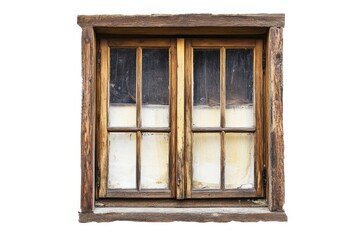 Rustic wooden window frame isolated on white background