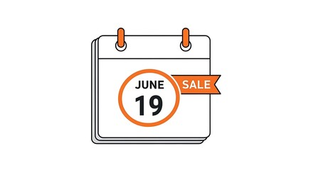 June 19th Calendar Icon Announcing Special Sale Event Day, Emphasizing Savings in a Clean, Modern Style on White Background, Promoting Summer Deals with Event Awareness