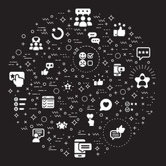 Simple Set of Review And feedback Related Vector Line Illustration. Contains such Icons as customer, rating, star rating, chat, testimonials, survey, support, communication, sign And Other Elements.