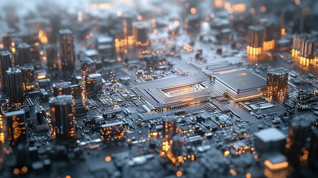 Abstract circuit board metropolis visualizes futuristic technology and data processing - Powered by Adobe