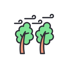 Stylized Trees Swaying In A Gentle Breeze Isolated On Transparency