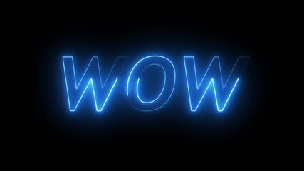 Glowing neon lines wow text animation on signboard concept design background element sign symbol art graphic style purple and cyan icon.Wow neon sign animation Neon Dreams A Burst Wow Neon Text.4k - Powered by Adobe