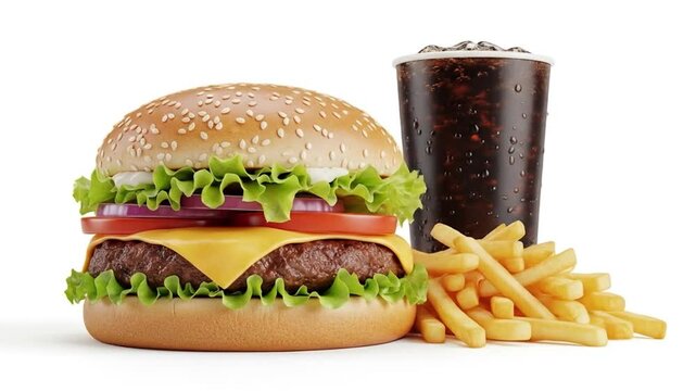 American food combo cheeseburger soda fries
