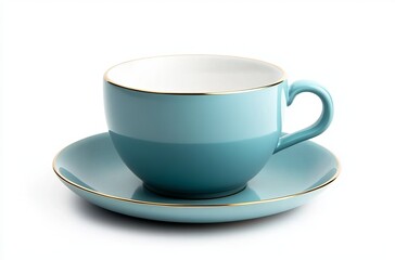 Obraz premium Ceramic Maillolina blue cup and saucer, white background, product photography, studio shot, soft lighting, product view, perspective