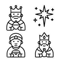 Simple Outline Three Wise Men and Star Scene Line Art Icon