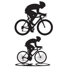 Naklejka premium black and white cyclist silhouette icons showing professional athletes riding racing bicycles with dynamic motion representing sports fitness and outdoor activity