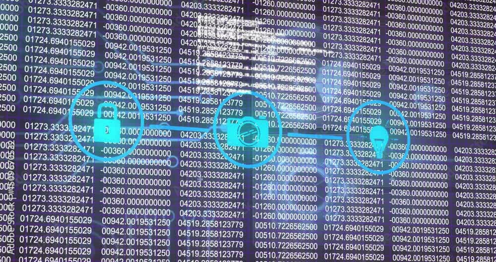 Poster on start padlock glowing then fingerprint scanning then progress circle filling secure access