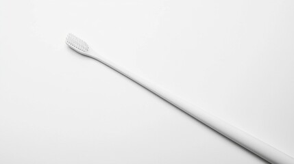 Bird-eye view of minimalist toothbrush holder on clean white background with leading lines and copy space.