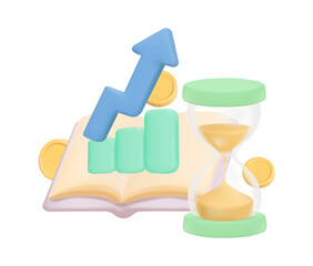 Education and investment for profit, icons and planning for long term investment to generate profit for businessman, 3d vector illustration. Editable and movable icon.