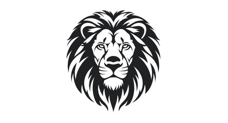 Detailed Black and White Vector Illustration of a Lion's Head with a Majestic Mane Isolated on White Background
