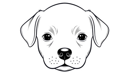 Fototapeta premium Detailed Black and White Drawing of a Puppy Face with Expressive Eyes and Ears on a White Background