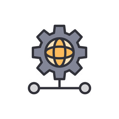 Conceptual Illustration Of Global Network Automation With Cogwheel