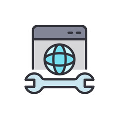 Global Website Maintenance And Development With Wrench And Globe Icon