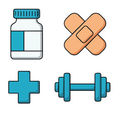 Set 4 icon vector medical health sport isolated colour in white background. for bussines or logo.