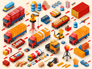 Supply chain transportation flow with trucks and lorry traffic