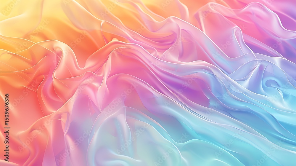 Poster abstract flowing fabric texture with pastel gradient colors creating a smooth and soft background