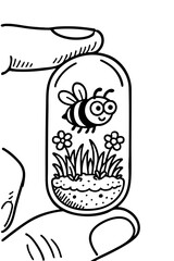 Miniature Bee World doodle line art