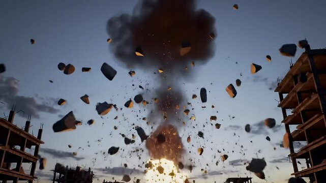 Massive Mid-Air Explosion Debris Flying