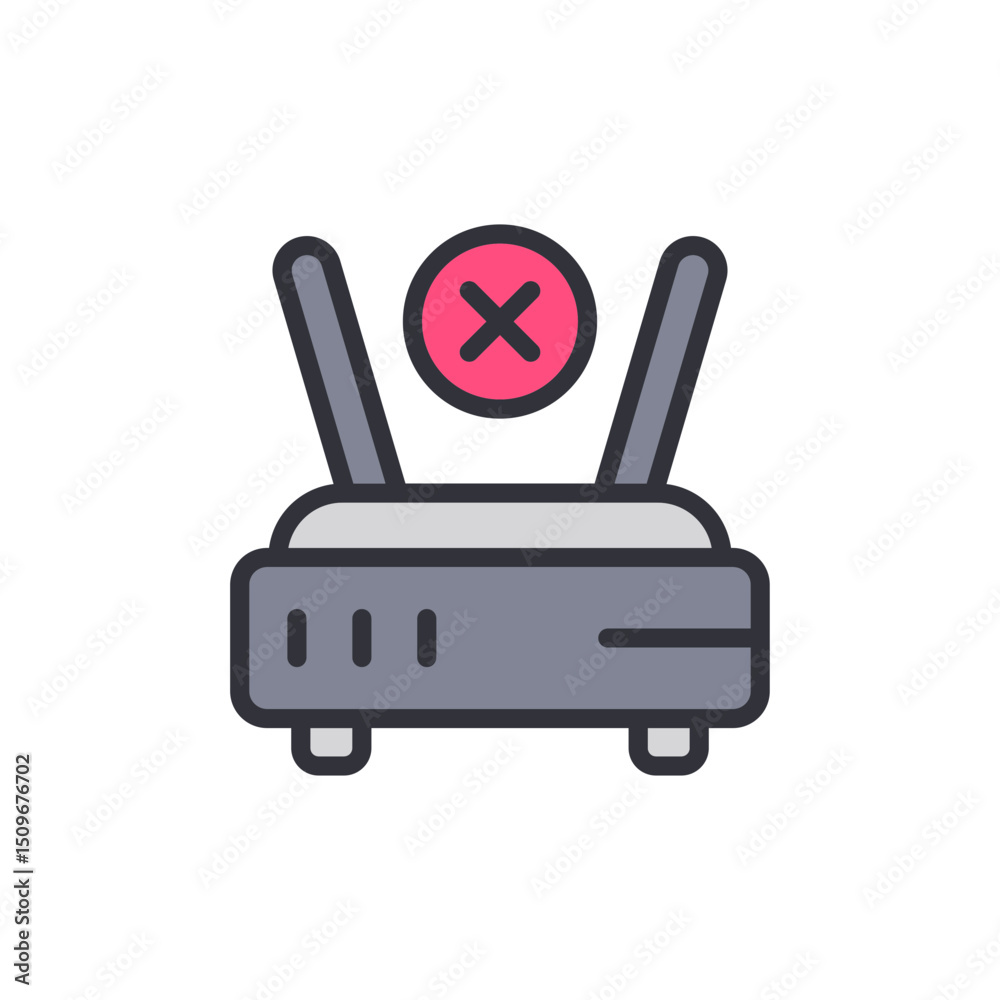 Poster router with cross symbol illustrating connection problem on transparent background