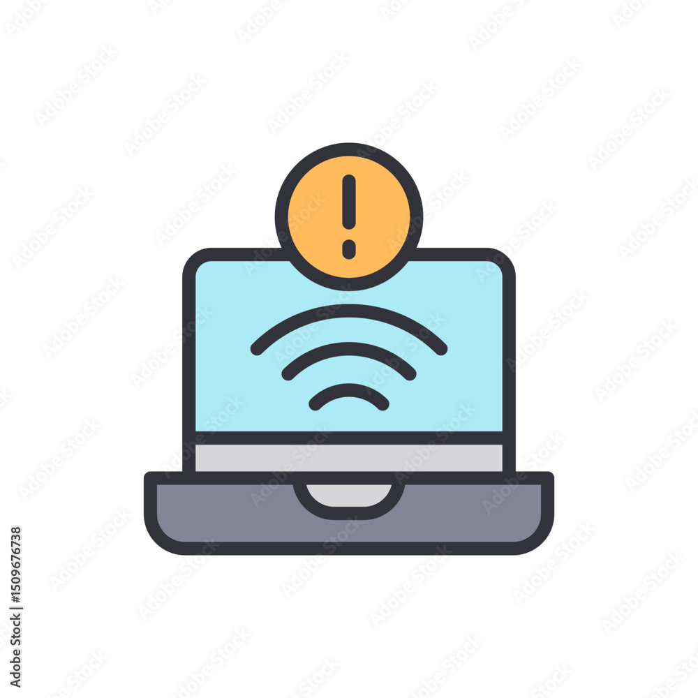 Poster laptop with warning signifying connection problem on transparent background