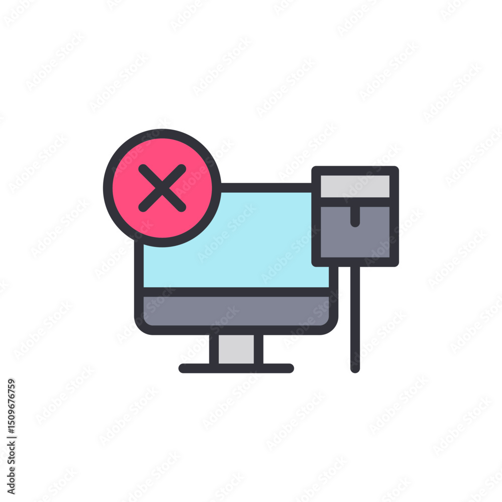 Poster malfunctioning computer symbolizing system error or connectivity issues