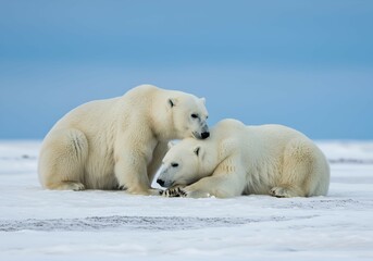Fototapeta na wymiar Arctic Polar Bears A Tender Moment of Affection on the Ice