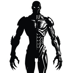 Naklejka premium Cyborg silhouette with mechanical arm vector design
