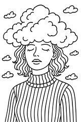 Peaceful Cloud Hat Doodle line art