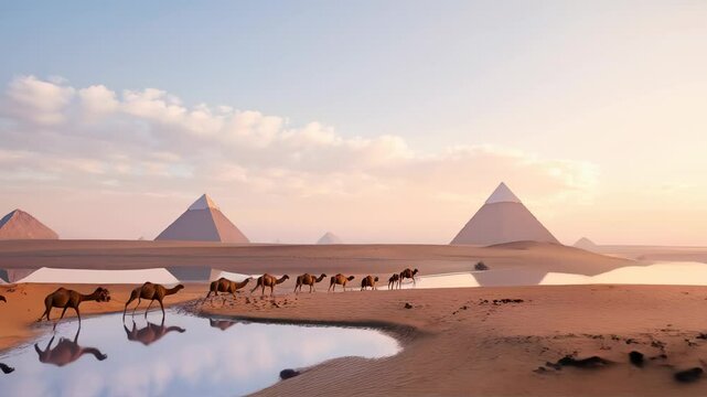 A surreal desert_scene_where_the_sand_reflects_the_sky_like_a_mirror,