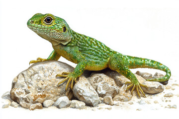Obraz premium A biological illustration of Lacerta lepida (the sand lizard), showcasing its habitat and characteristics