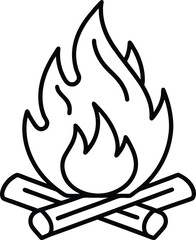 Black outline sketch of campfire for 4th of July
