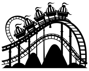 Roller Coaster with dynamic loops Silhouette Vector & Amusement Park Ride SVG Clipart