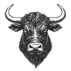 bull head silhouette , black and white illustration isolated on white background