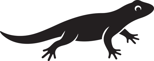 Lizard black silhouette clean animal art, Reptile profile black and white design