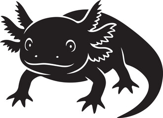 Axolotl cartoon silhouette cute pet, Playful axolotl black and white sketch