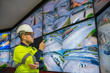 Electrical engineer is examining the main roads and finding the blind spots of the CCTV cameras so that additional CCTV cameras can be installed in the blind spots of the existing cameras.