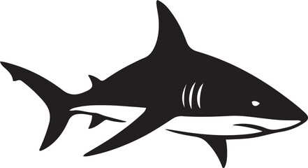 Shark black silhouette simple animal, Ocean predator silhouette clean black