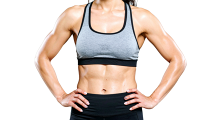 close up an attractive sporty woman athlete body isolated on transparent or white background