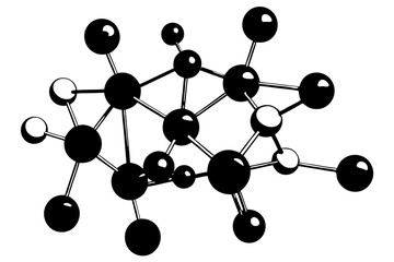 Abstract black and white molecular structure illustration on a clean white background