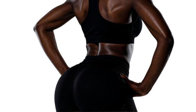 Fit woman in black sportswear isolated on transparent or white background