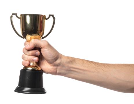 Hand of the person with a sports cup isolated on transparent or white background