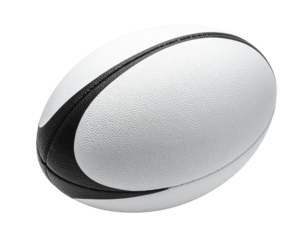 High-quality image of a white rugby ball with black details isolated on transparent or white background