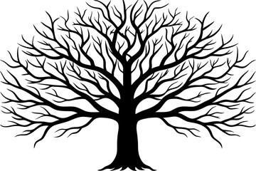 Obraz premium Silhouette illustration of a barren tree with numerous branches and textured trunk