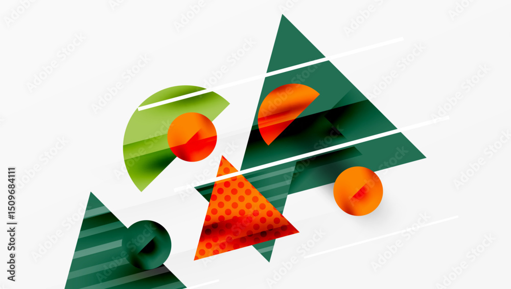 Fototapete abstract geometric shapes overlap. green, orange hues dominate composition. lines create dynamic vis