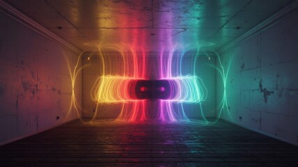 Futuristic Toroidal Energy Anomaly Glowing with Spectral Colors in a Dark Chamber
