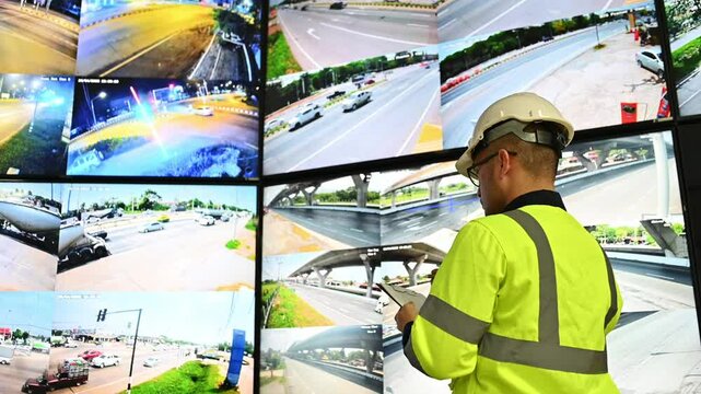 Electrical engineer is examining the main roads and finding the blind spots of the CCTV cameras so that additional CCTV cameras can be installed in the blind spots of the existing cameras.