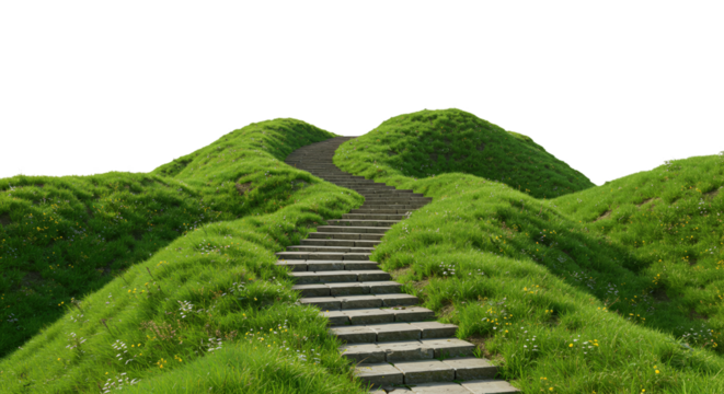 Stone Steps Winding Up Lush Green Hills A Journey to the Summit